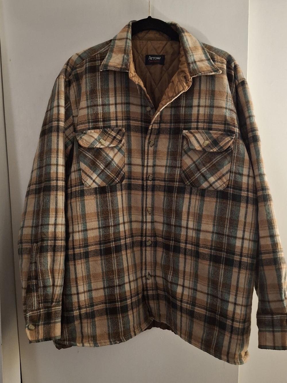Arrow Men's Wool Plaid Quilted-Lined Shirt Jacket - Tan & Green
